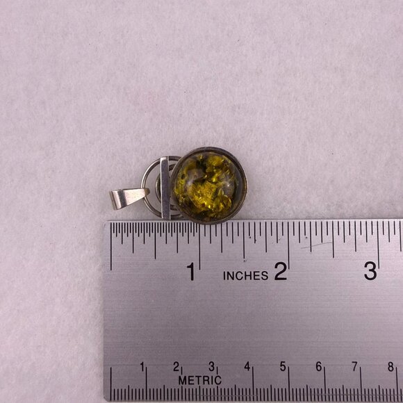 Vintage Sterling Silver & Amber Dome Pendant Unique Round Modernist Design - Picture 5 of 5